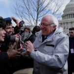 Senator Sanders greets students outside US Capital