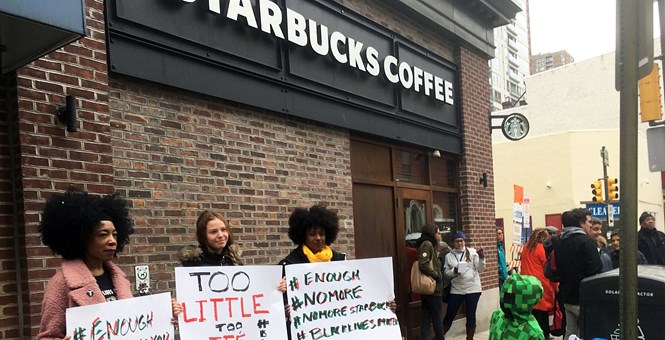 Protestors outside Starbucks