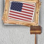 Photo of layers of US flag, fabric & frames