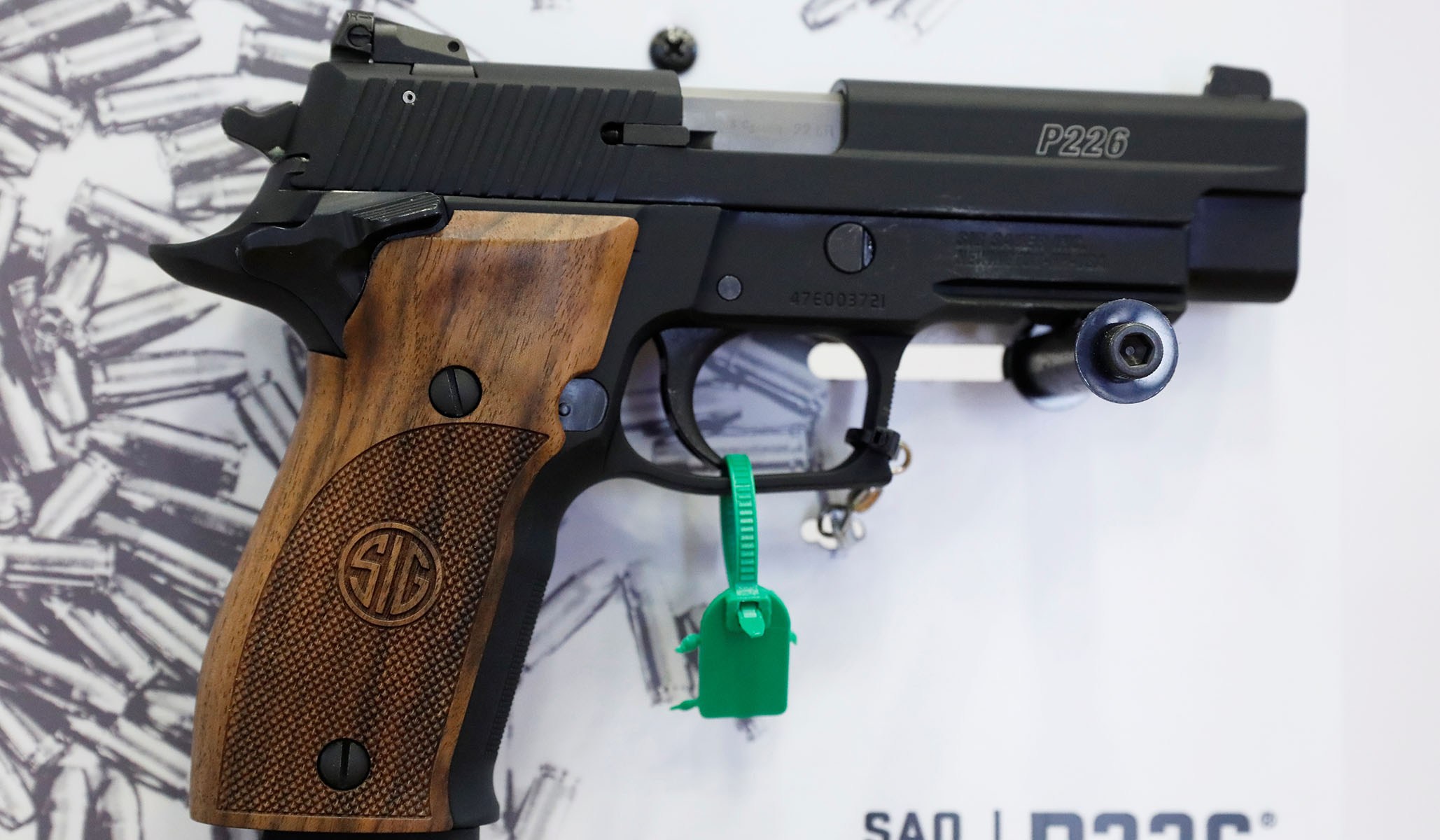 A Sig Sauer handgun at annual National Rifle Association (NRA) convention in Dallas, Texas