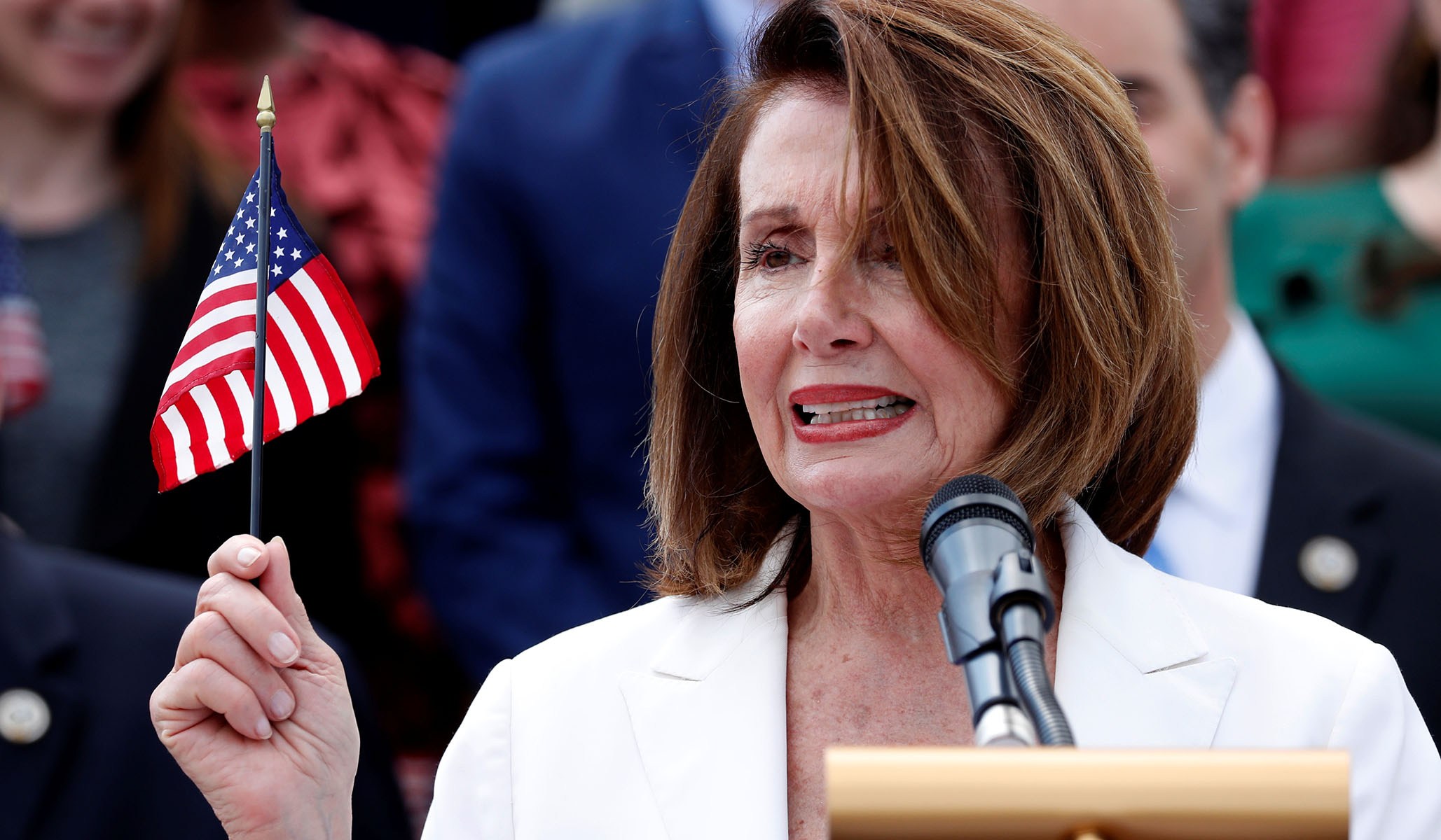Pelosi leads Democrats at a rally at the