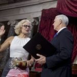 Vice President Mike Pence administers the Senate oath of office to Sen. Kyrsten Sinema, D-Ariz