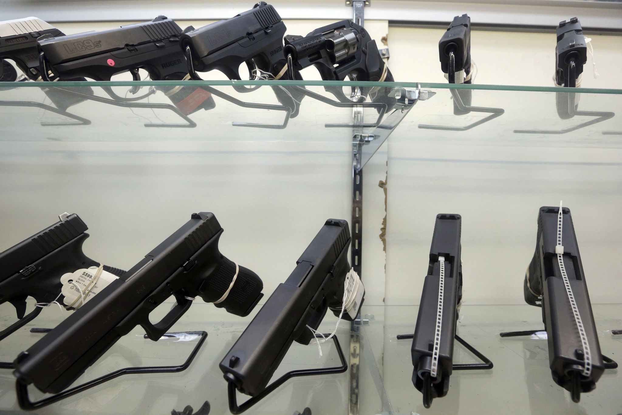 handguns in a display case