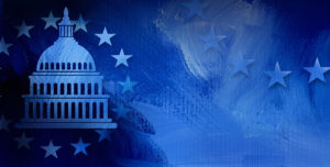 Capitol building on blue abstract