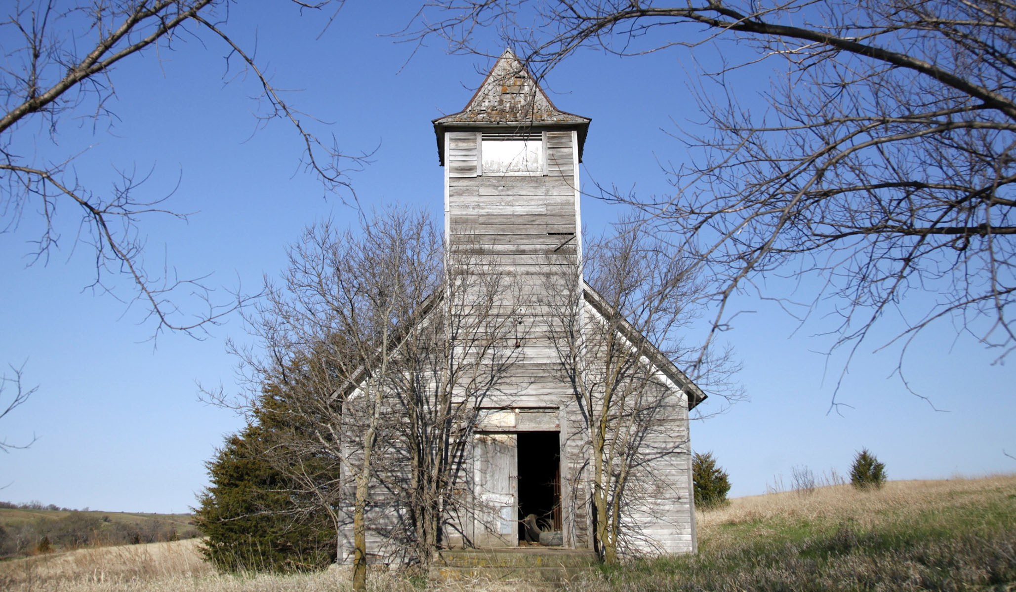 Abandoned Methodist church in Monowi, NE