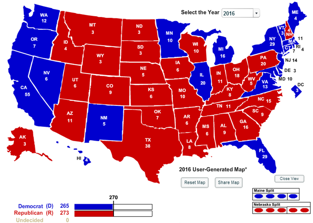electoral college map - 2016