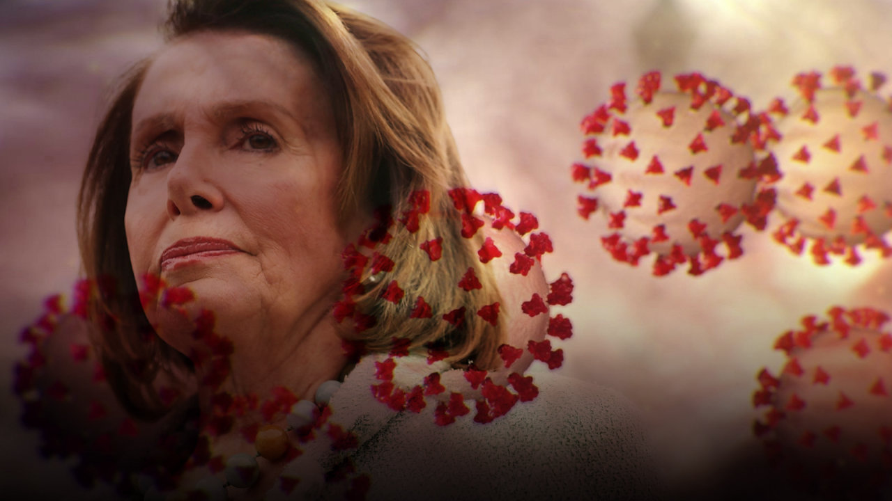 Coronavirus superimposed over Pelosi