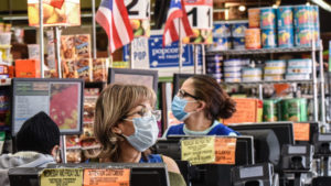 Cashiers wear masks