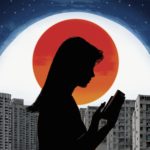 Woman reading - night cityscape