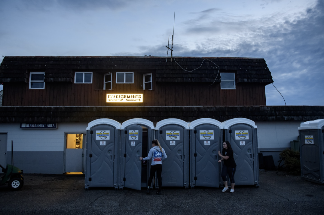Port-a-potties outside drive-in theater
