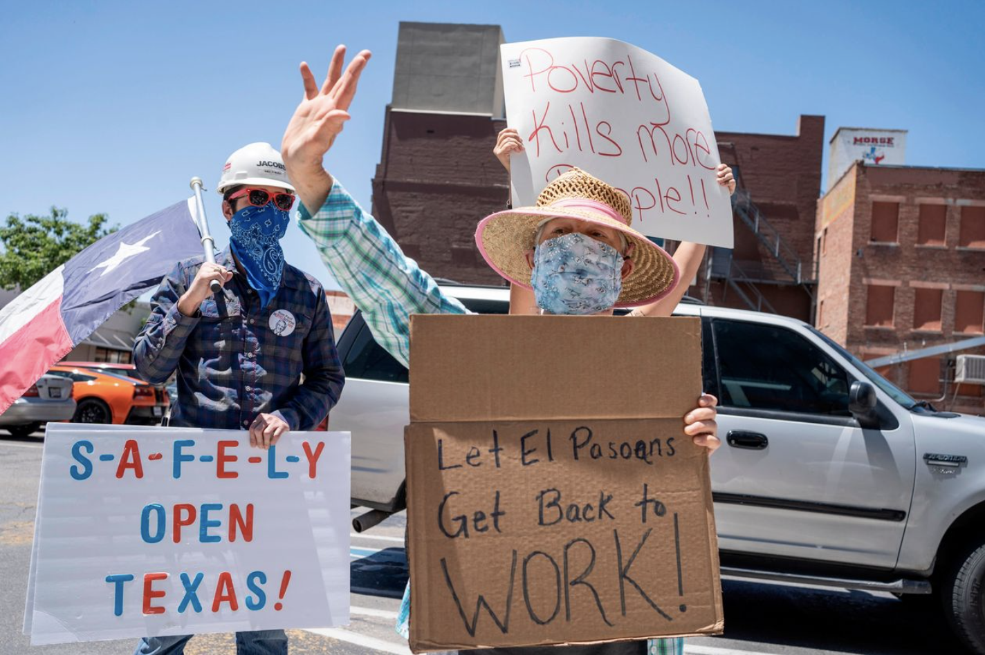 Protestors in masks call for reopening Texas