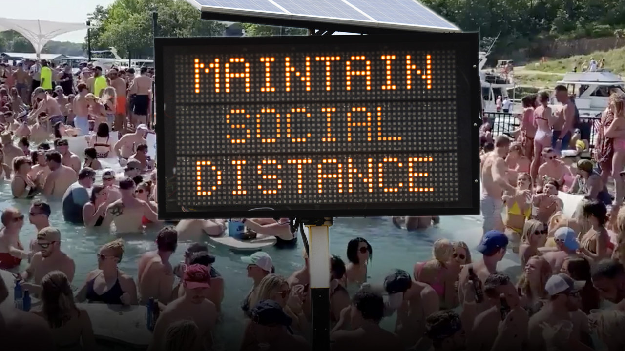 Pool full of people - Maintain Social Distance