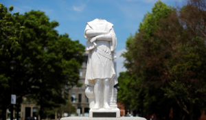 Beheaded statue of Christopher Columbus
