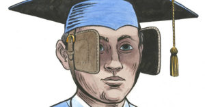 Cartoon: college grad with blinders on