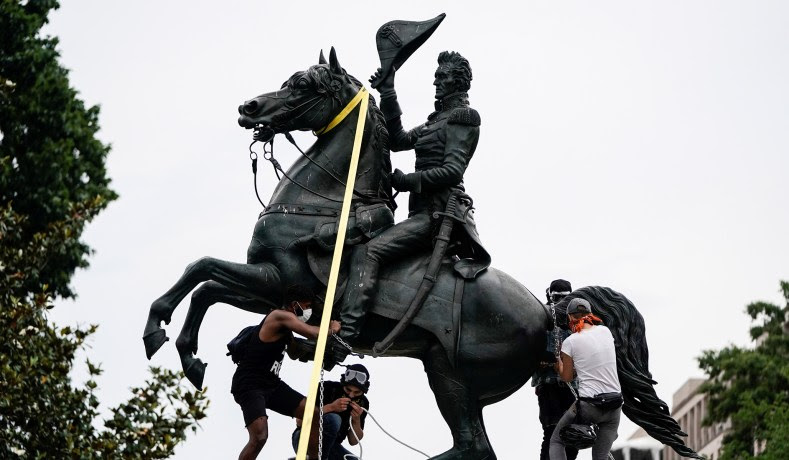 Protesters try to tear down statue of Andrew Jackson