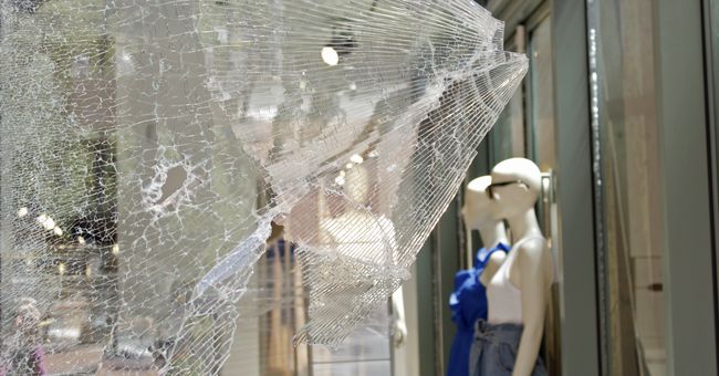 broken glass in storefront