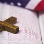 open Bible w cross & flag
