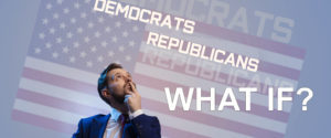 elections 2020 flag, man pondering What if?