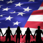 USA flag people holding hands