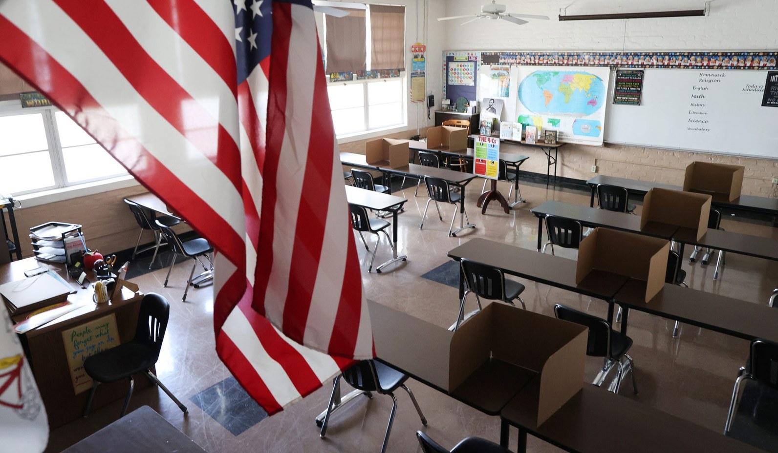 Socially distanced classroom - US Flag