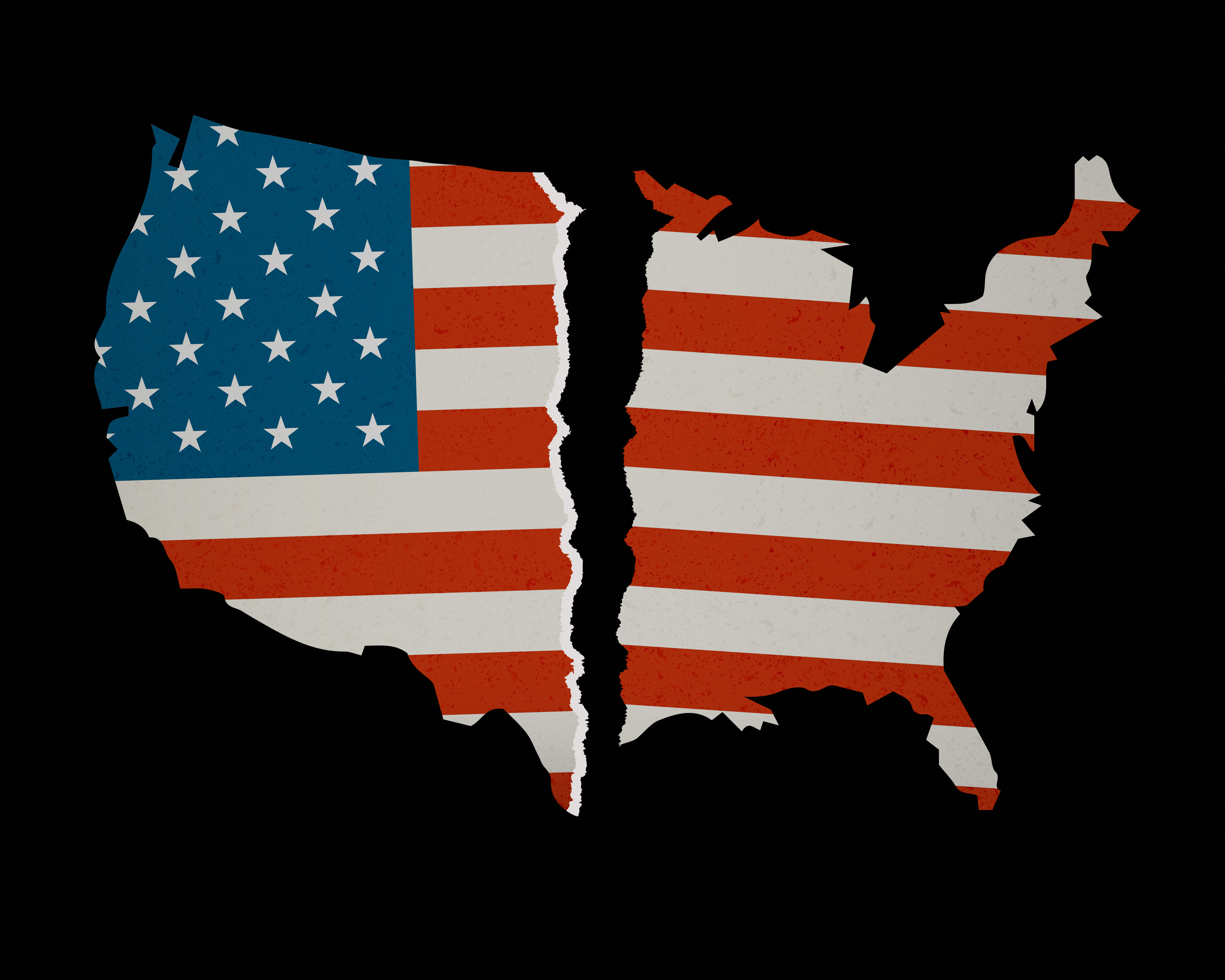American Flag Map torn apart - Divided we Fall