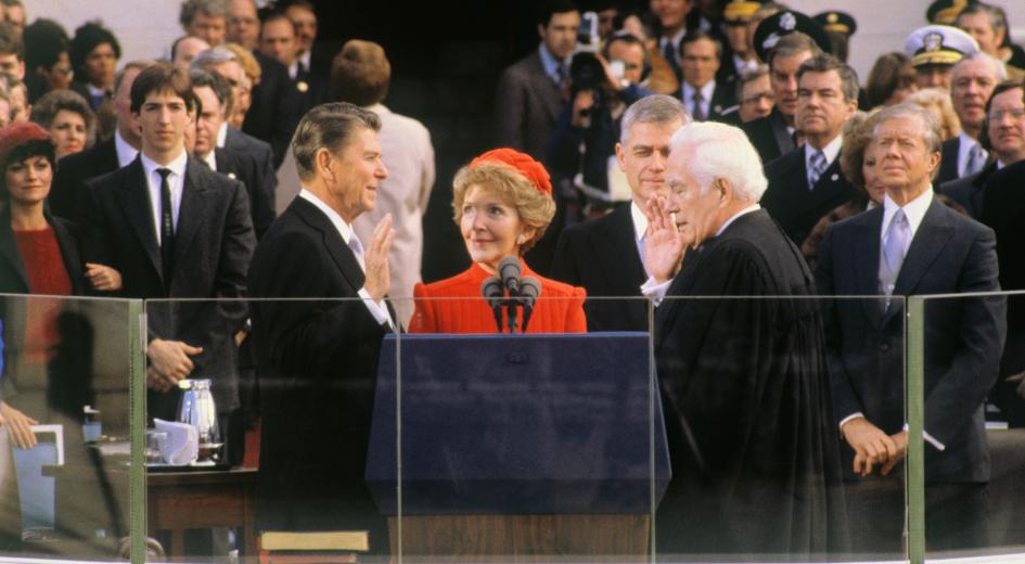 Ronald Regan takes the oath of office as president