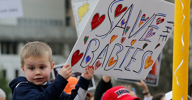 Small child holds Save-The-Babies sign