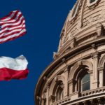 Texas Capitol US & TX flags