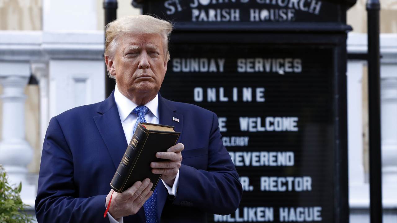 Trump holding Bible in front of church