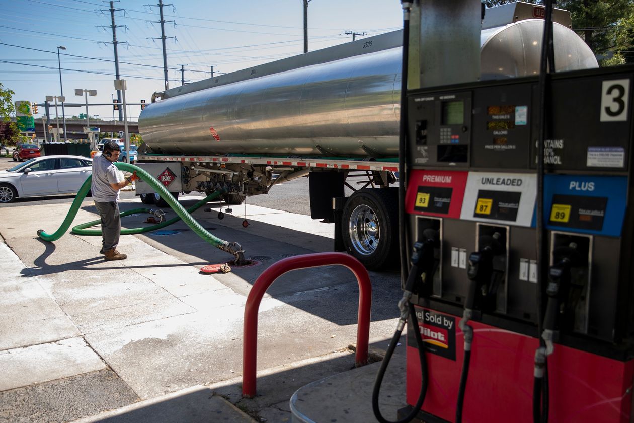 Tanker Truck Delivers Gas to Station