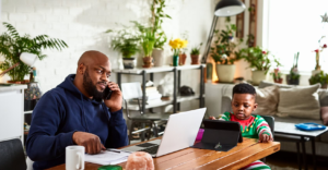 Dad working from home - Son homeschooling