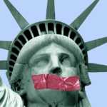 Statue of Liberty mouth taped