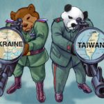 Russian bear & Chinese Panda aim guns at Ukraine and Taiwan