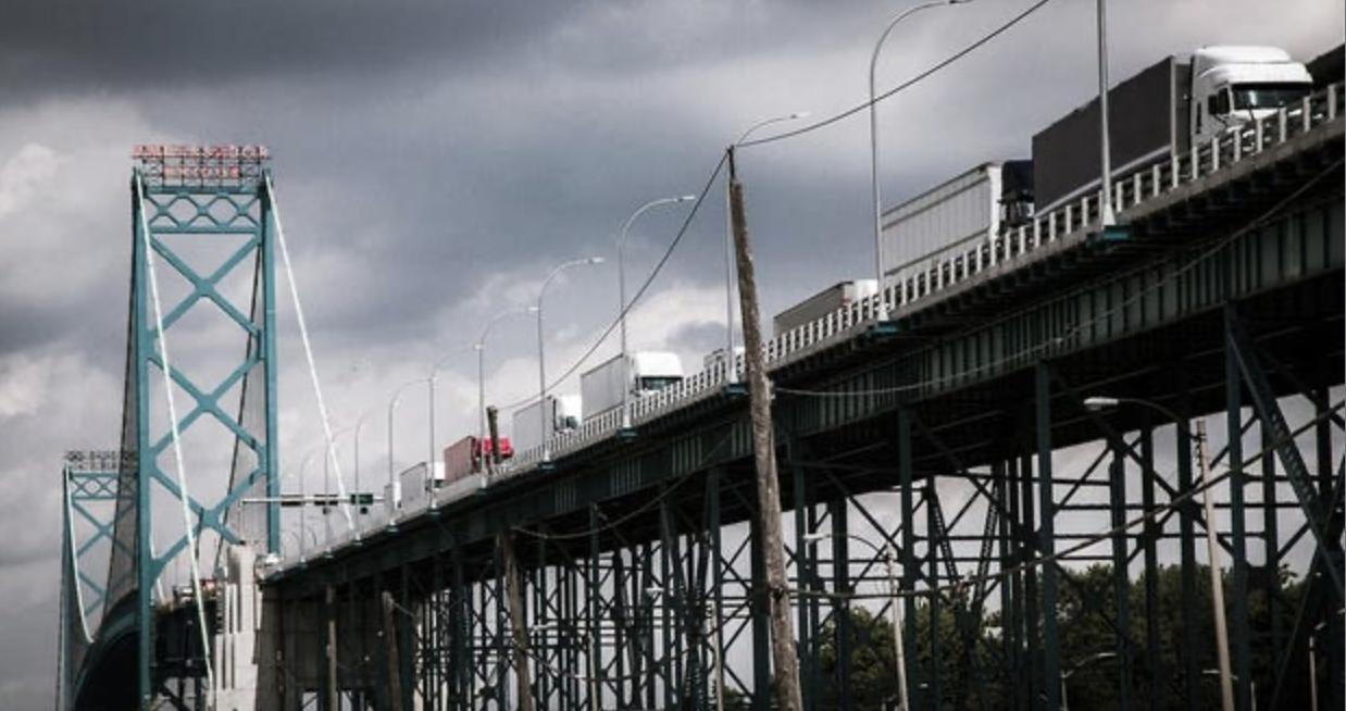 Truckers block border bridge