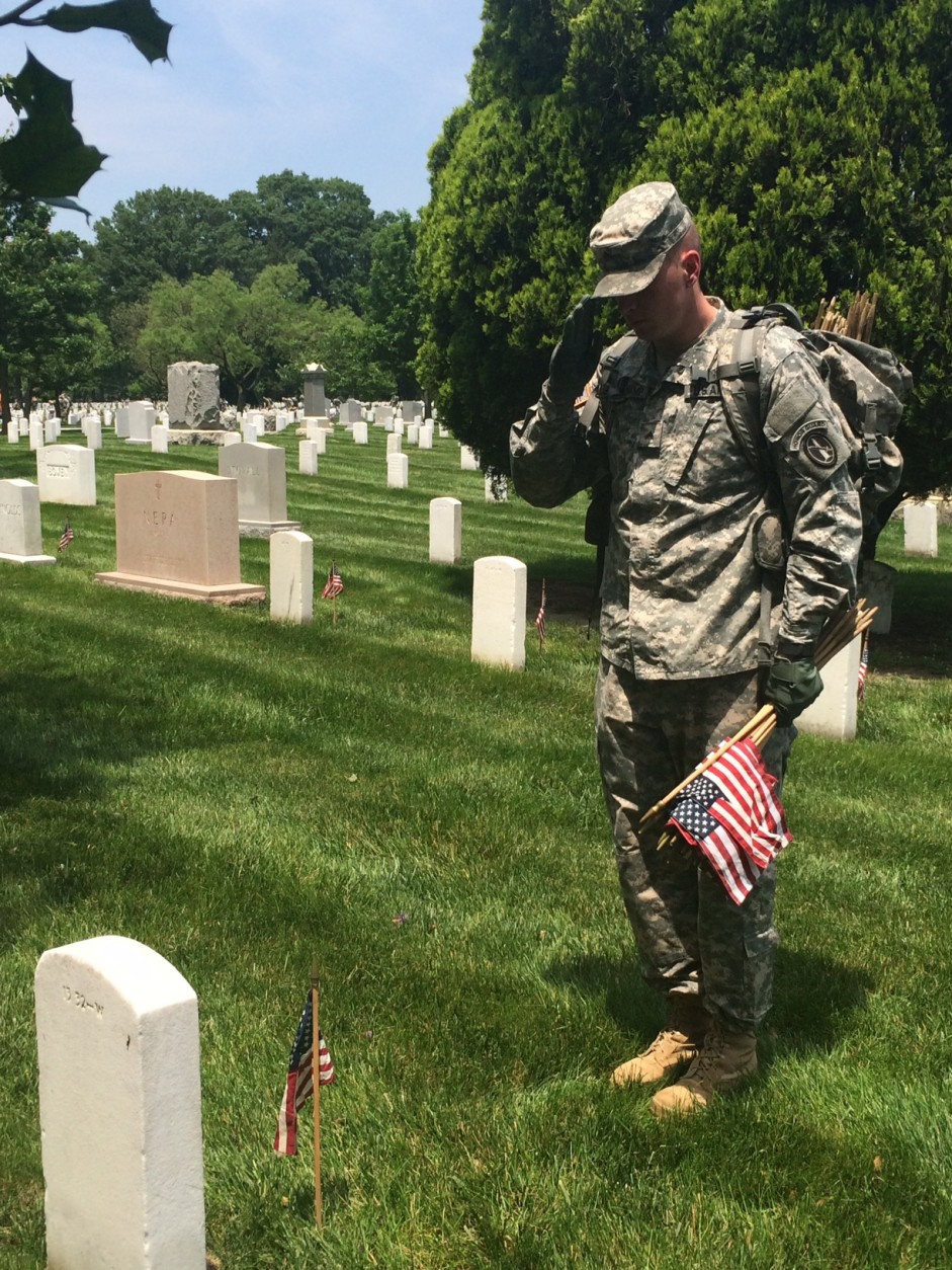 Soldier Salutes Memorial Day Flag