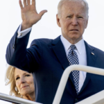 Joe & Jill Biden board plane fly to LA