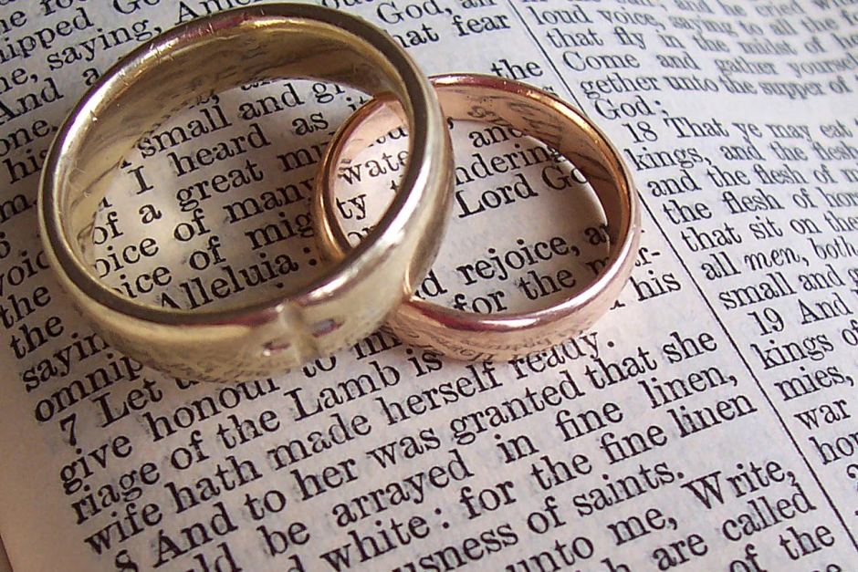 Wedding rings on a Bible