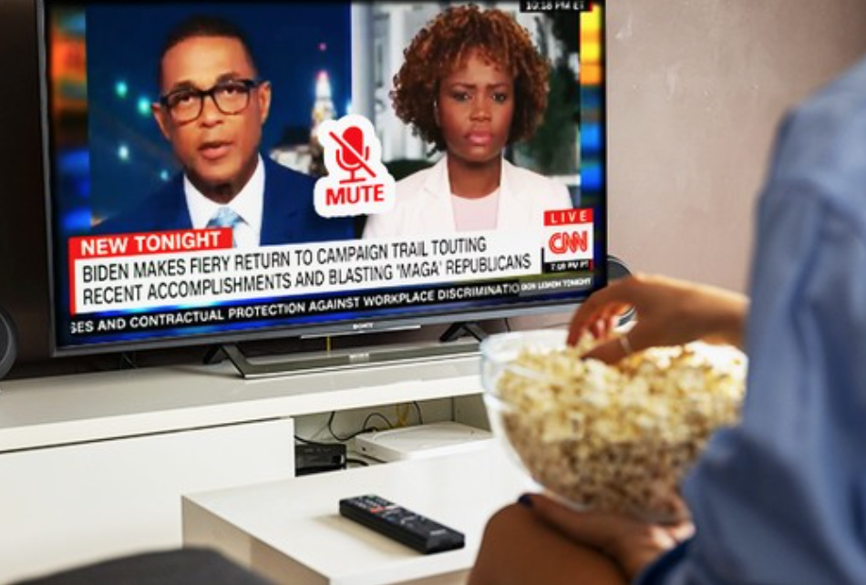watching CNN eating popcorn