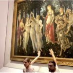 Protesters glue themselves to Botticelli's Primavera in the Uffizi Gallery in Florence, Italy