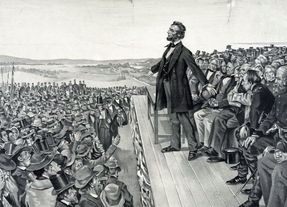 Abraham Lincoln speakis at Gettysburg 11-19-1863