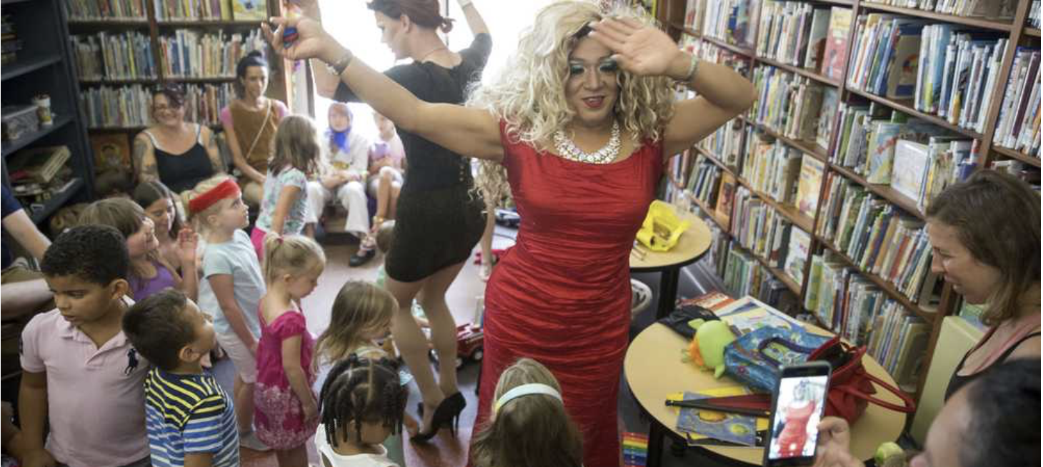 Drag Queen story hour in library