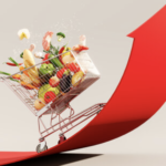 rising red arrow groceries in cart