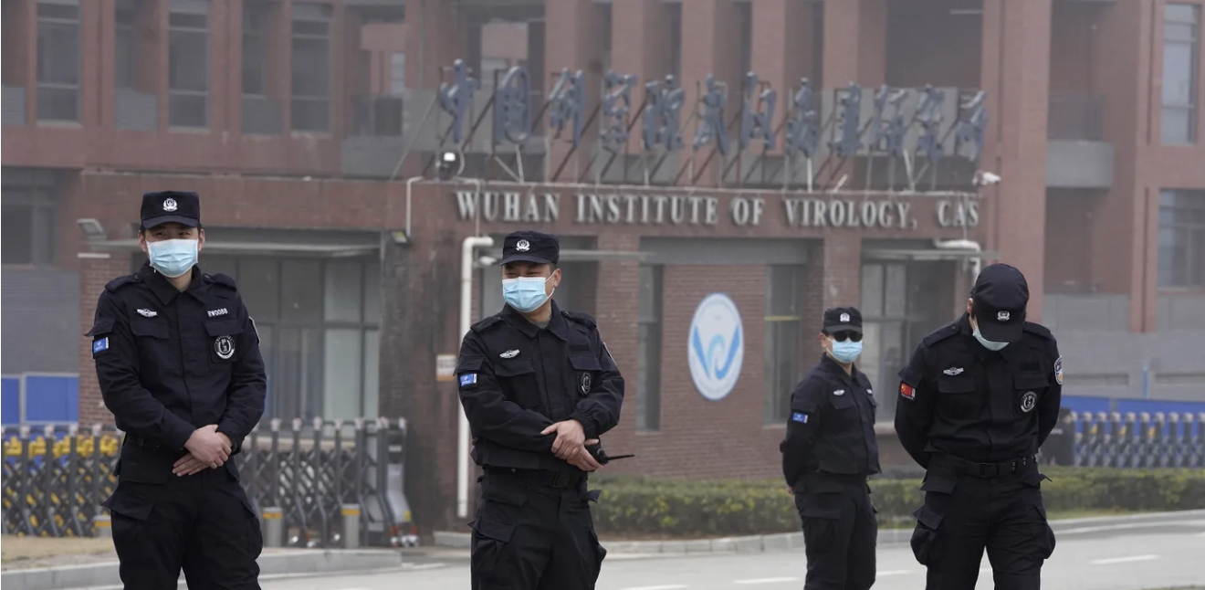 Chinese Guards in front of Whuhan Lab