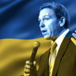 DeSantis image super Iiposed over Ukrainian Flag