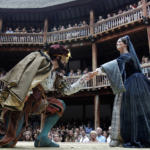 Actors perform a scene from William Shakepeare's Henry VIII at Globe Theatre, London