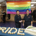 A Pride month celebration on the mess decks aboard the amphibious assault ship USS Tripoli