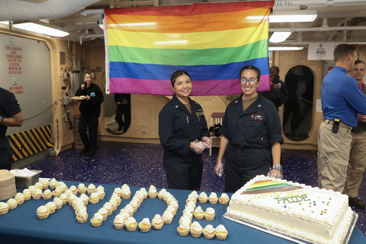 A Pride month celebration on the mess decks aboard the amphibious assault ship USS Tripoli