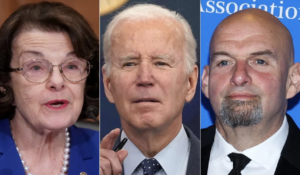 Senator Dianne Feinstein (D., Calif.), President Joe Biden, and Senator John Fetterman (D., Pa.)