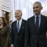 VP Harris, Joe Biden, Obama in White House Corridor