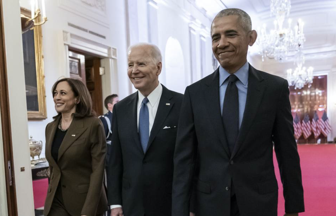 VP Harris, Joe Biden, Obama in White House Corridor